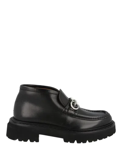 Ferragamo Geffer 2 Gancini Ankle Boots In Black