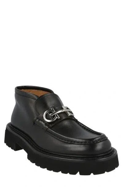 Ferragamo Geffer 2 Gancini Lug Sole Loafer In Black