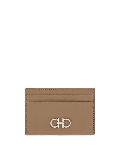 Ferragamo Gemini Hammered Leather Card Holder In Brown