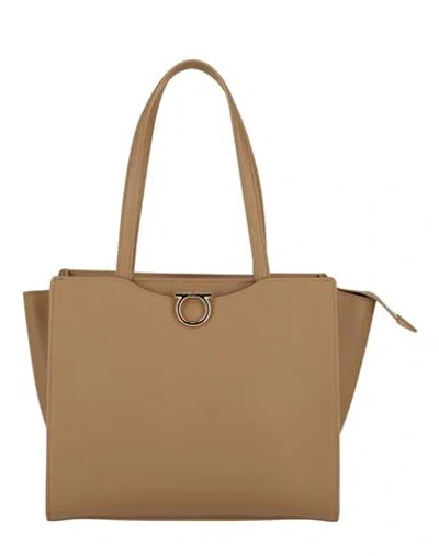 Ferragamo Gemini Leather Shoulder Bag Woman Shoulder Bag Brown Size - Calfskin