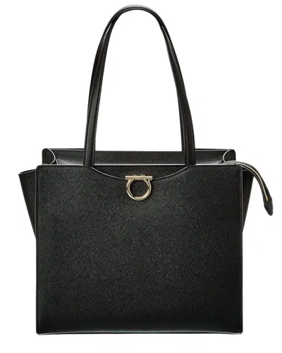 Ferragamo Gemini Leather Tote In Black