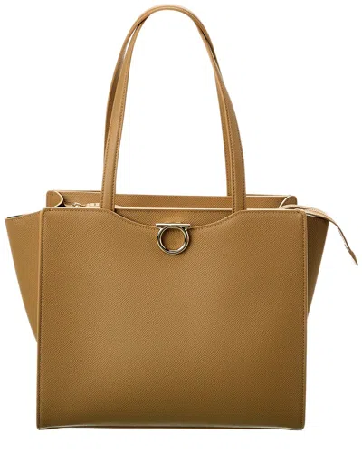 Ferragamo Gemini Leather Tote In Brown
