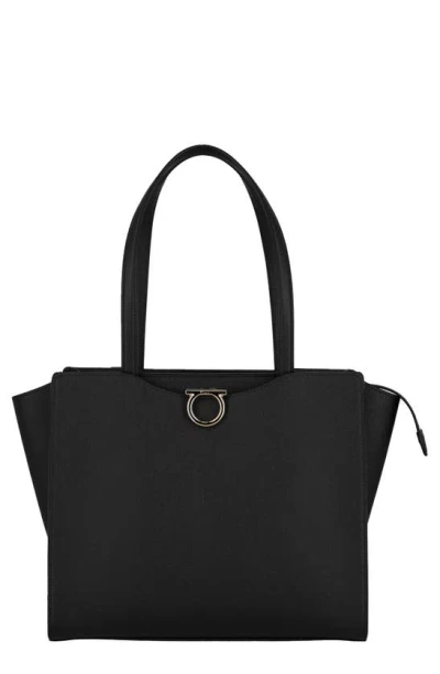 FERRAGAMO GEMINI PEBBLED LEATHER TOTE