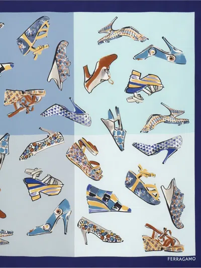 Ferragamo Genio-print Silk Scarf In Blue