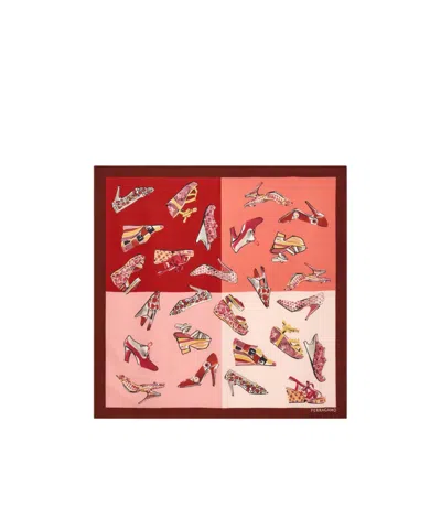 Ferragamo Genio Print Silk Scarf In Burgundy