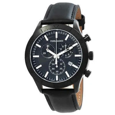 Pre-owned Ferragamo Gent Chrono Chronograph Quartz Black Dial Watch Sfu400223