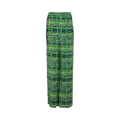 Pre-owned Ferragamo Geo Silk Wide-leg Pants 'green' | Women's Size 40