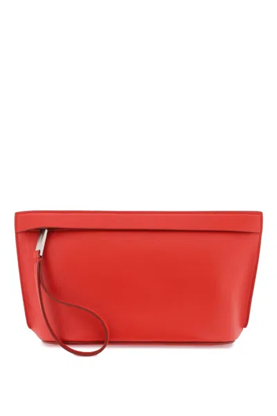 Ferragamo Geometric Leather Pouch Handbag For Men In Red