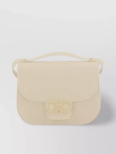 Ferragamo Geometric Lines Leather Shoulder Bag In Black