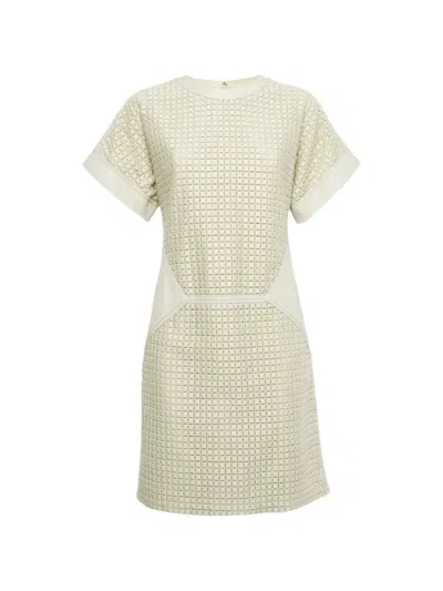 Pre-owned Ferragamo Geometric-pattern Short-sleeved Dress In Neutral