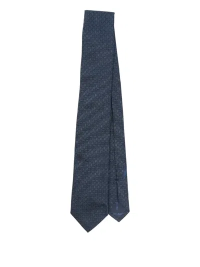 Ferragamo Geometric-pattern Silk Tie In Blue