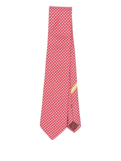 Ferragamo Geometric-pattern Silk Tie In Pink