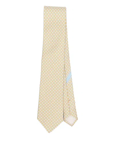 Ferragamo Geometric-pattern Silk Tie In Neutral