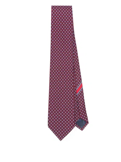 Ferragamo Geometric-pattern Silk Tie In Pink
