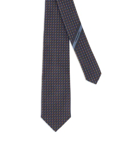 Ferragamo Geometric-pattern Silk Tie In Blue