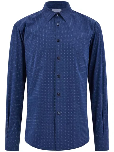 Ferragamo Geometric-print Shirt In Navy Blue/cyan