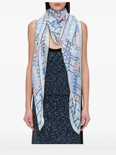 Ferragamo Geometric-print Silk Scarf In Green