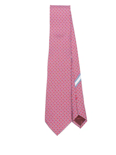 Ferragamo Geometric-print Silk Tie In Red