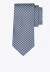 Ferragamo Geometric Print With Vara Plaque Silk Tie In Gray