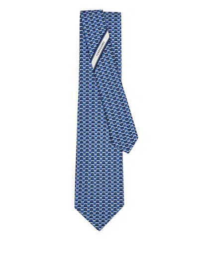 Ferragamo Geometric Silk Tie In Blue