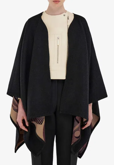 Ferragamo Geometrical Renaissance Print Reversible Cashmere Poncho In Multi