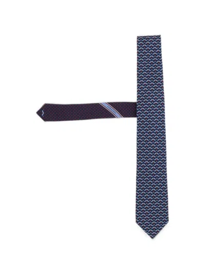 Ferragamo Geometric-pattern Silk Tie In Blue