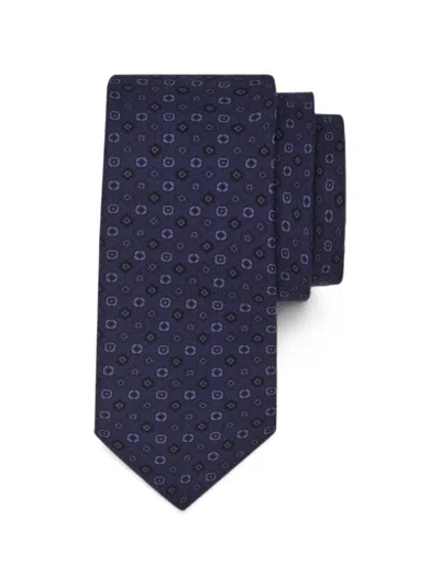 Ferragamo Silk Tie With Micro-print In Blue