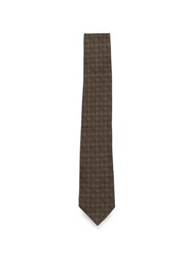 Ferragamo Brown Geometric Pattern Tie In Multi