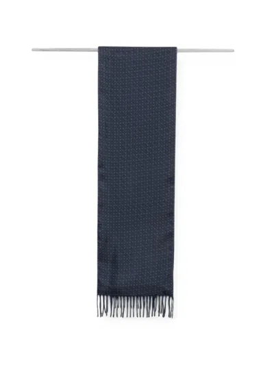 Ferragamo Geometric-print Fringed Scarf In Blue