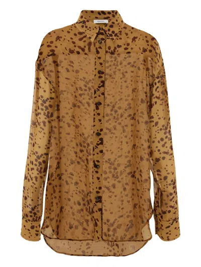 Ferragamo Georgette Shirt With Orchid Print In Brown