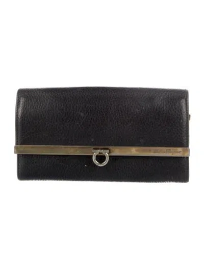 Pre-owned Ferragamo Gg Marmont Leather Continental Leather Continental Wallet In Black