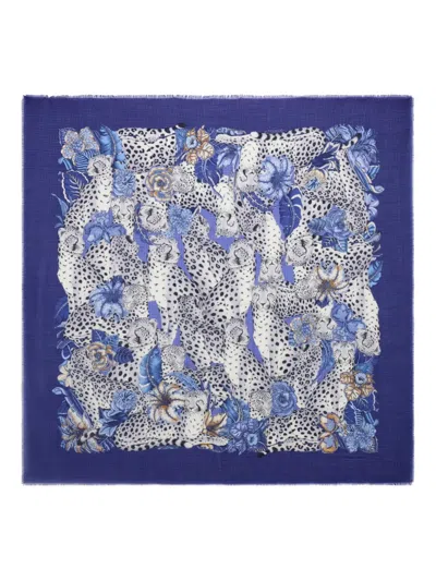 Ferragamo Ghepardo-print Cashmere Scarf In Blue