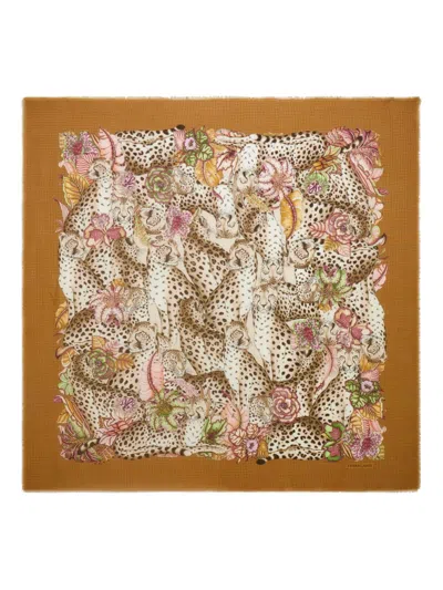 Ferragamo Ghepardo-print Cashmere Scarf In Brown