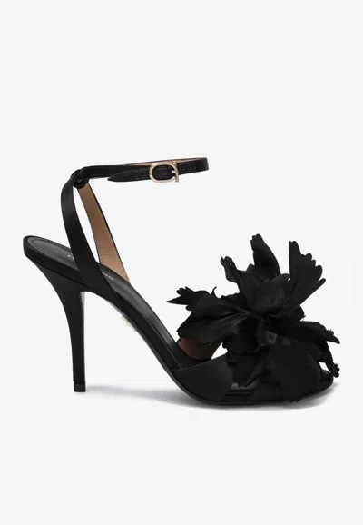 FERRAGAMO GHILLY 95 FLOWER APPLIQUE SANDALS