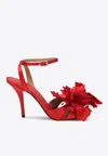 Ferragamo 90mm Flower-embellished High-heel Sandals In Red
