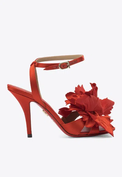 Ferragamo Ghilly 95 Flower Satin Sandals In Red