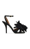 Ferragamo Black Satin Flower Sandals In Black