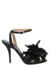 Ferragamo Black Satin Flower Sandals In Multi