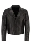 Ferragamo Leather Blazer Jacket In Nero