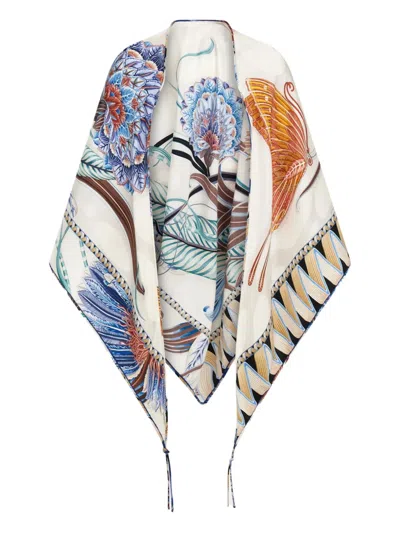 Ferragamo Giada Floral-print Silk Scarf In Neutral