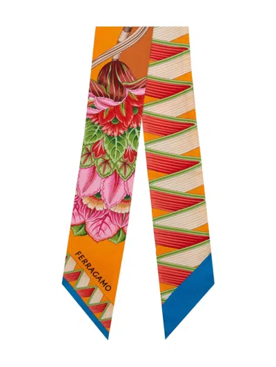 Ferragamo Giada Print Silk Bandeau In Orange