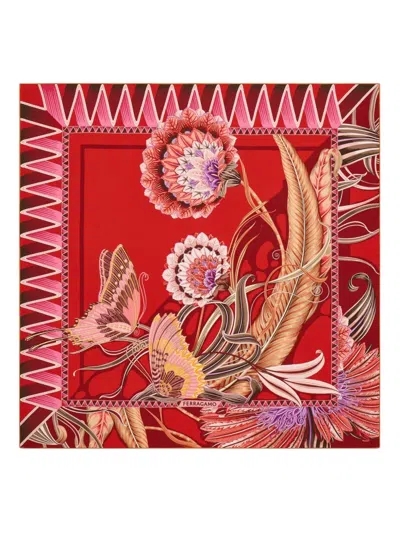 Ferragamo Giada Print Silk Scarf In Red