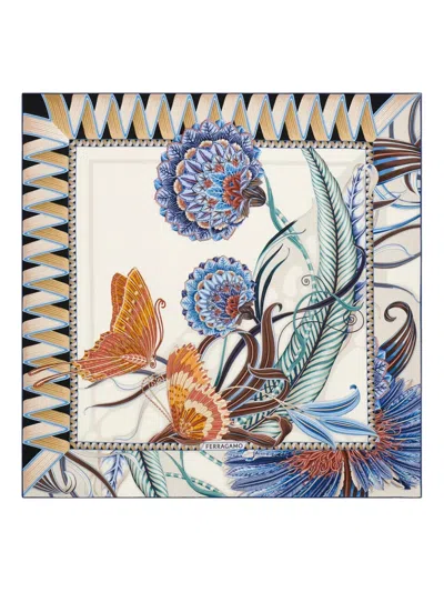 Ferragamo Giada Print Silk Scarf In Blue