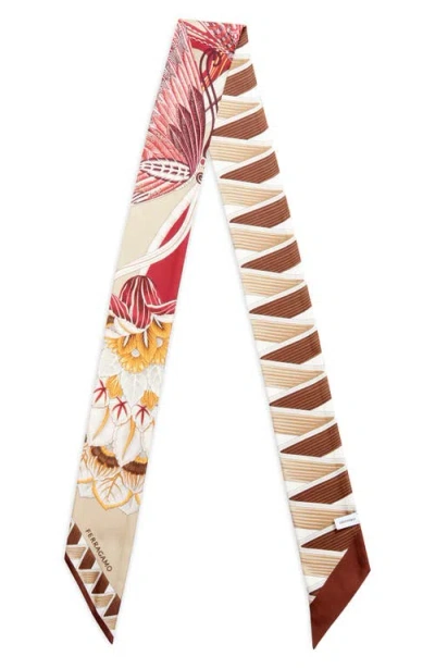 Ferragamo Giada Print Skinny Silk Scarf In Multi
