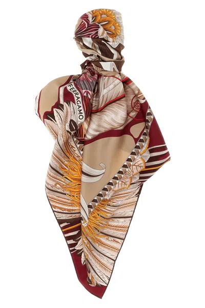 Ferragamo Square Floral Print Scarf Giada Collection In Multi