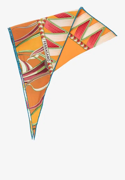 Ferragamo Giada Triangle Silk Scarf In Orange