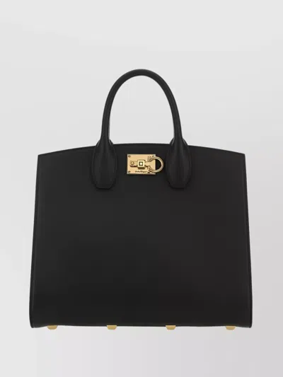 Ferragamo Gilded Hardware Tote With Handle And Metal Feet