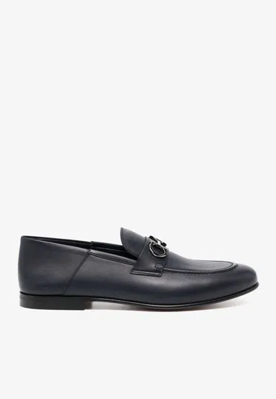 Ferragamo Gin Leather Loafers In Blue