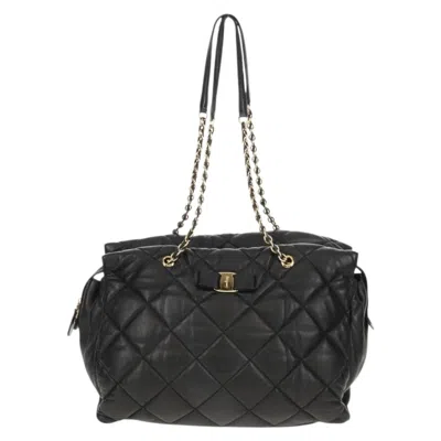 Pre-owned Ferragamo Ginette Chain Shoulder Bag Quilted Leather Leather Shoulder Bag Bag () In Black
