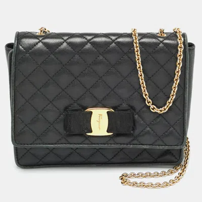 Pre-owned Ferragamo Ginny Black Quilted Leather Shoulder Bag